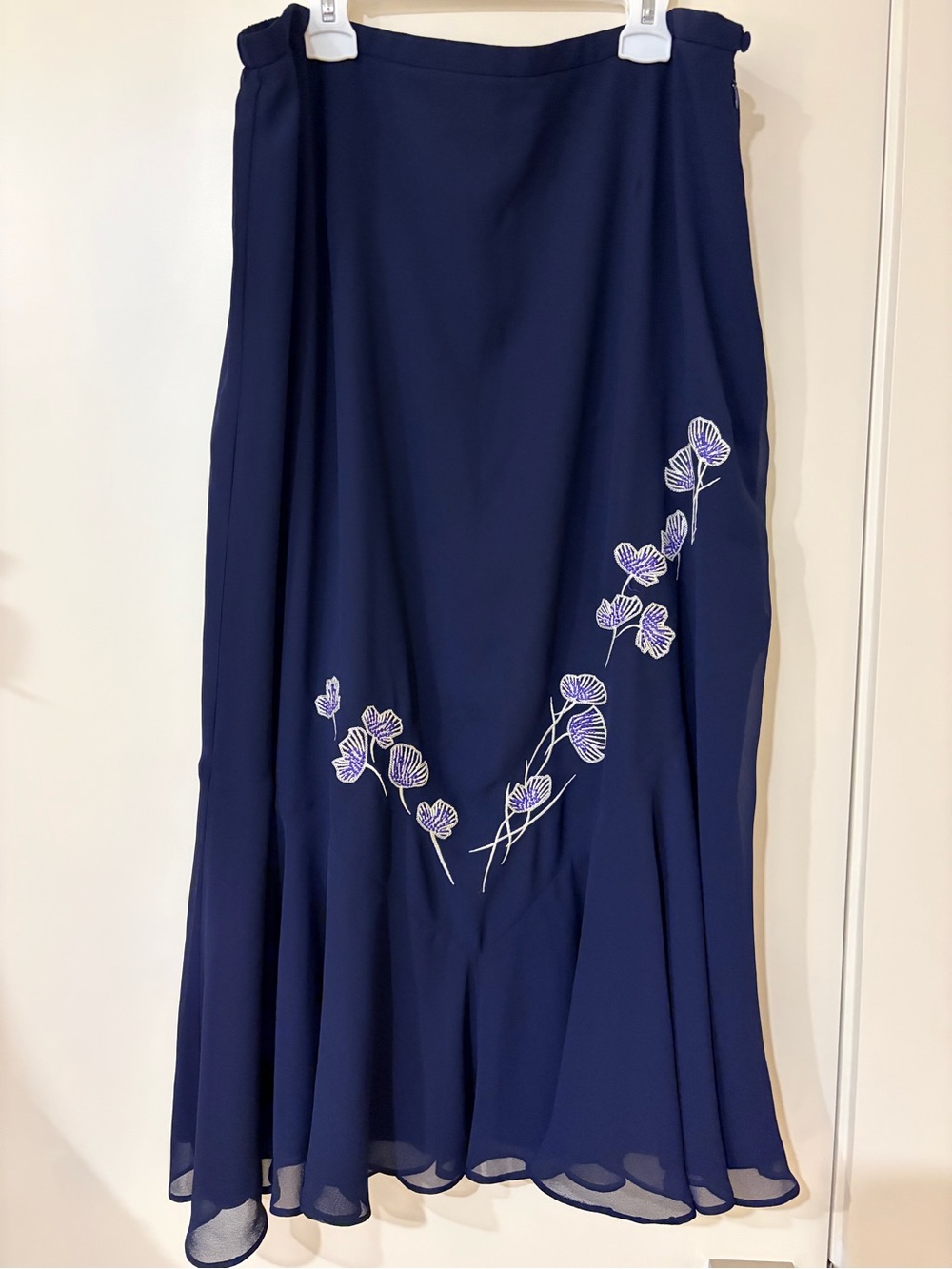 🪻Jacques Vert Fairycore Embroidered Ruffle Midi Skirt Plus Size 18 Navy Romantic